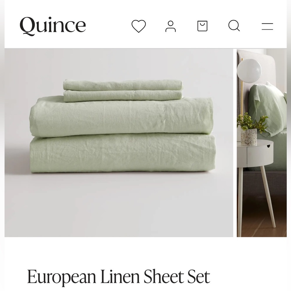 Quince European Linen Sheet Set in Sage - QUEEN